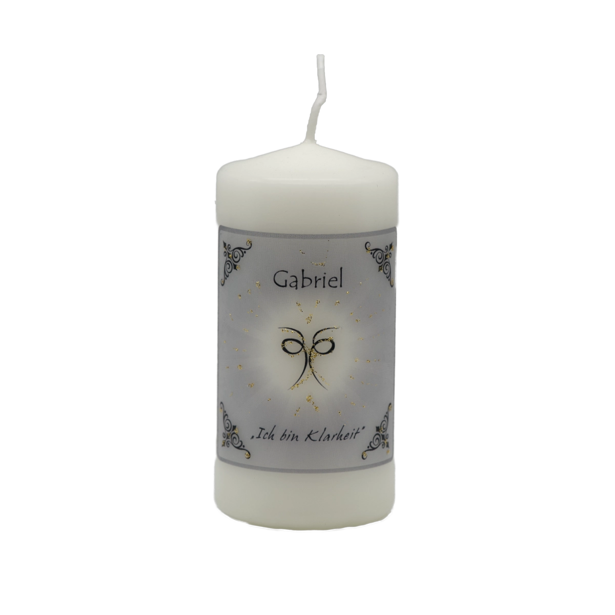 Weiße Engelkerze Gabriel – handgefertigt mit Edelsteinessenz für Klarheit, Inspiration und göttliche Führung.