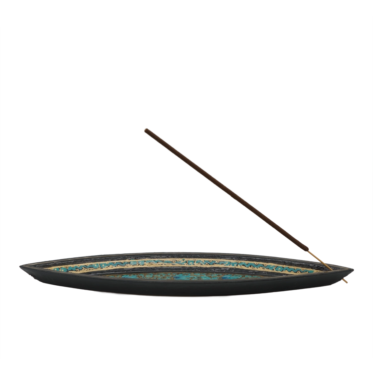 Handbemalter Räucherstäbchenhalter Goldblatt aus stabilem Papiermaché – kunstvoll, farbenfroh und ideal für Bambus-Räucherstäbchen.