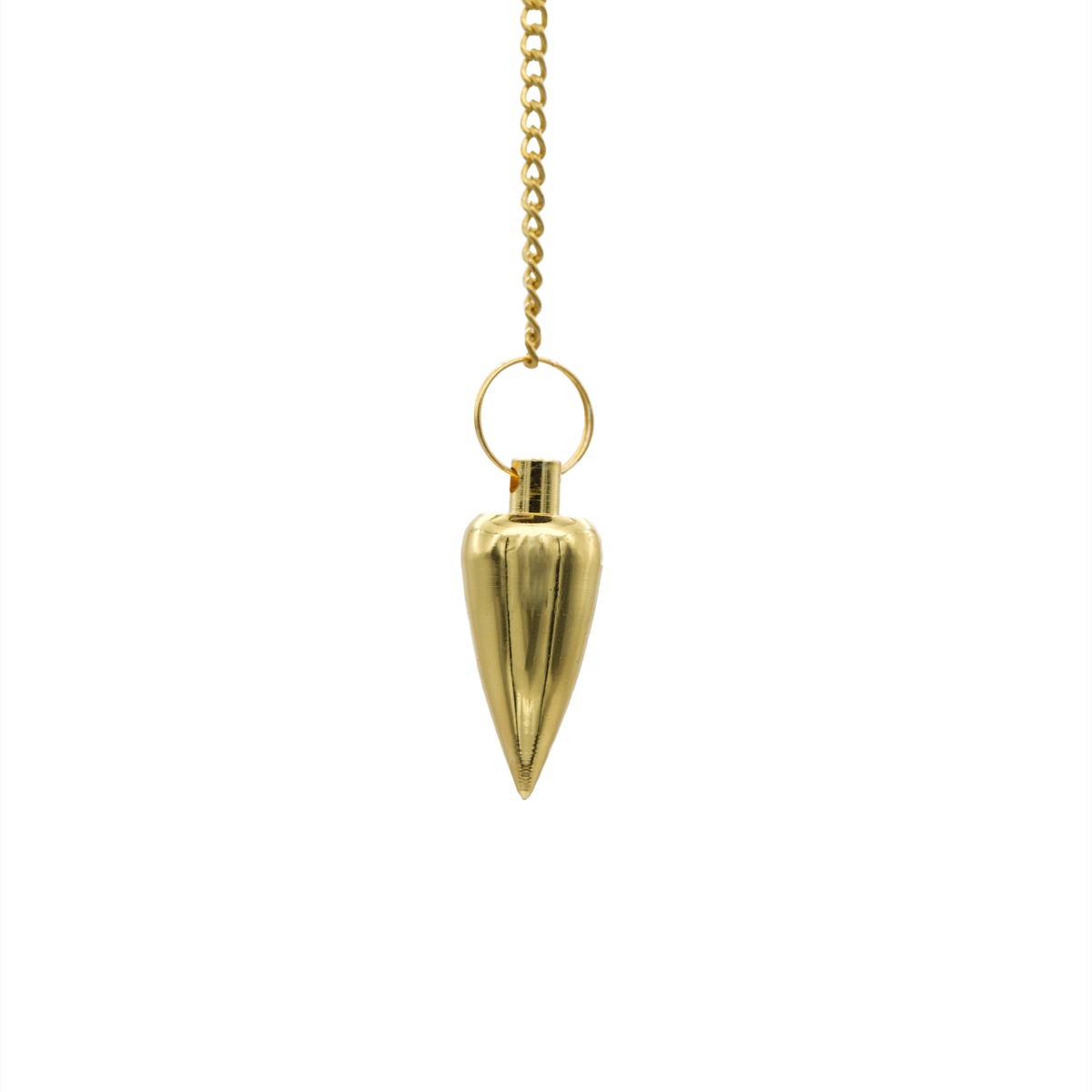 Zapfenpendel aus vergoldetem Messing mit Kette – präzises Energiependel für Radiästhesie und spirituelle Arbeit, online kaufen bei Calerris.