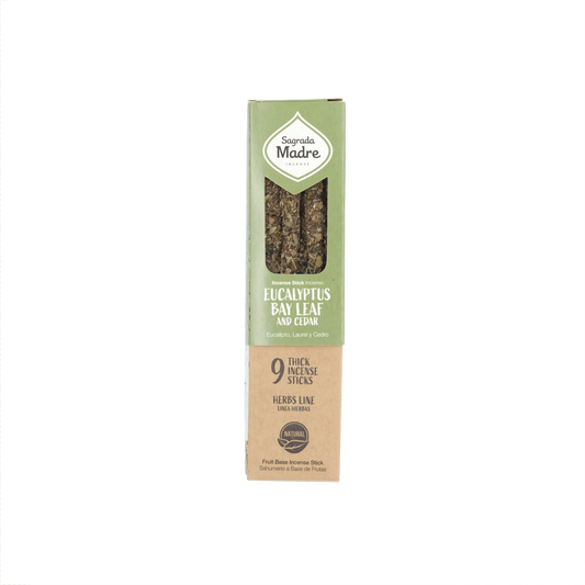 Sagrada Madre Herbal Räucherstäbchen Eukalyptus, Lorbeer & Zeder – 9 handgefertigte Sticks aus Argentinien, reinigend, klärend und erdend für Körper und Geist.