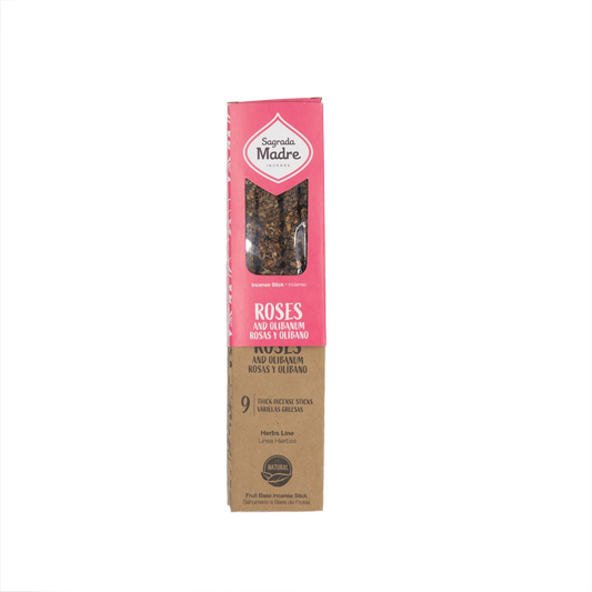 Sagrada Madre Herbal Räucherstäbchen Rose & Weihrauch – 9 handgefertigte Sticks aus Argentinien, mit süß-blumigem Duft für Liebe, Harmonie und innere Ruhe.