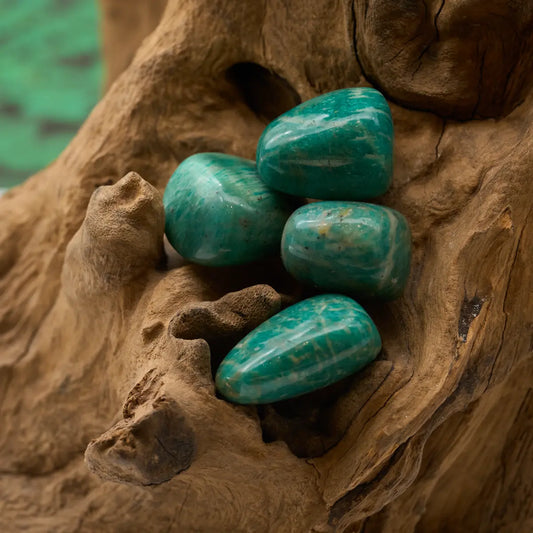 Türkisgrüner Amazonit-Trommelstein – beruhigt Geist und Herz.