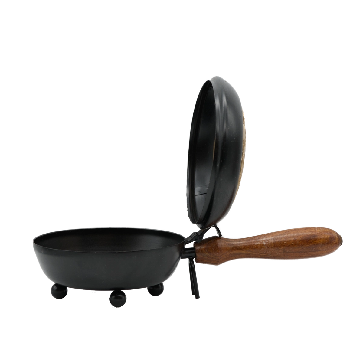 Räuchergefäß Blume des Lebens Gold aus Eisen mit Holzgriff – für harmonische Raum- und Aurareinigung, online kaufen bei Calerris.