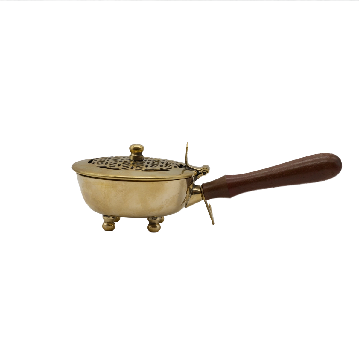 Räuchergefäß Blume des Lebens aus Messing mit Holzgriff – ideal für Raum- und Aurareinigung, Symbol für Schutz und Manifestation, online kaufen bei Calerris.