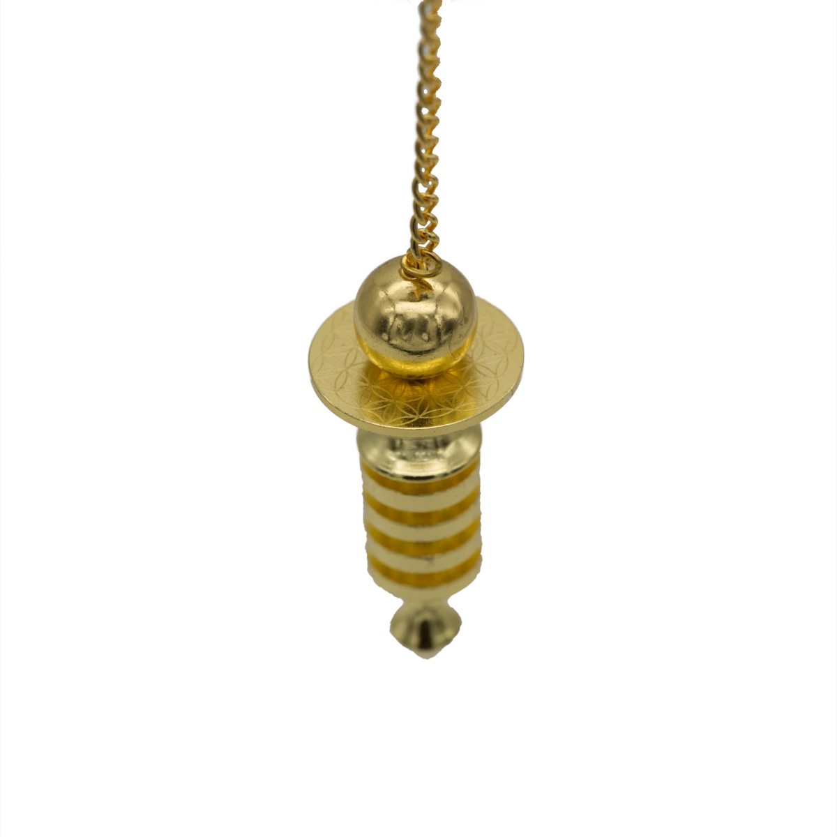 Blume des Lebens Pendel aus Messing mit eingraviertem Symbol – ideal für Radiästhesie, Energiearbeit und Messungen, online kaufen bei Calerris.