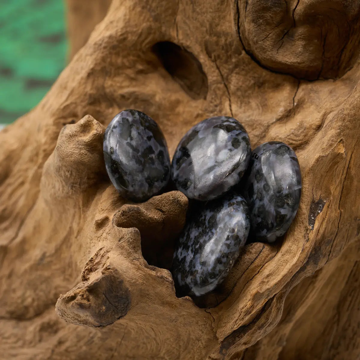 Dunkel, gesprenkelt – erdet und unterstützt Transformation.
