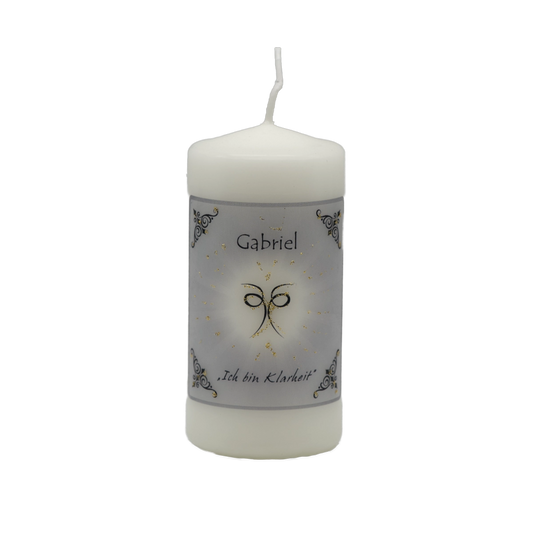 Weiße Engelkerze Gabriel – handgefertigt mit Edelsteinessenz für Klarheit, Inspiration und göttliche Führung.