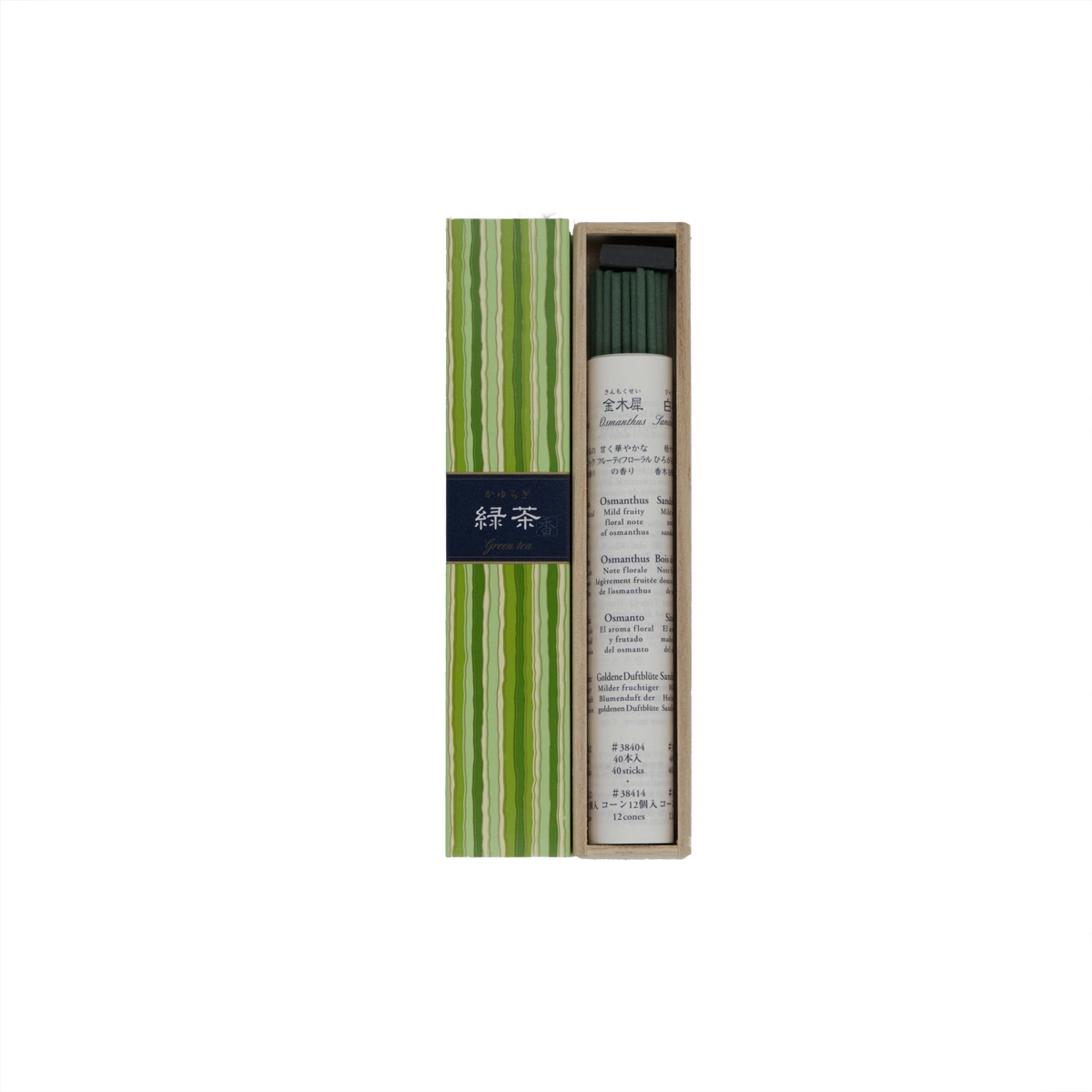 Kayuragi Grüner Tee Räucherstäbchen – frischer, klarer Duft in edler Kimonobox. Japanisches Räucherwerk für Ruhe, Achtsamkeit und geistige Klarheit.