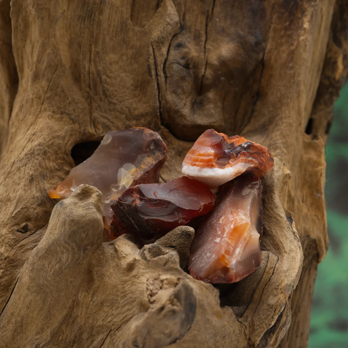Orangefarbener Karneol-Rohstein – aktiviert Lebensenergie und Motivation.