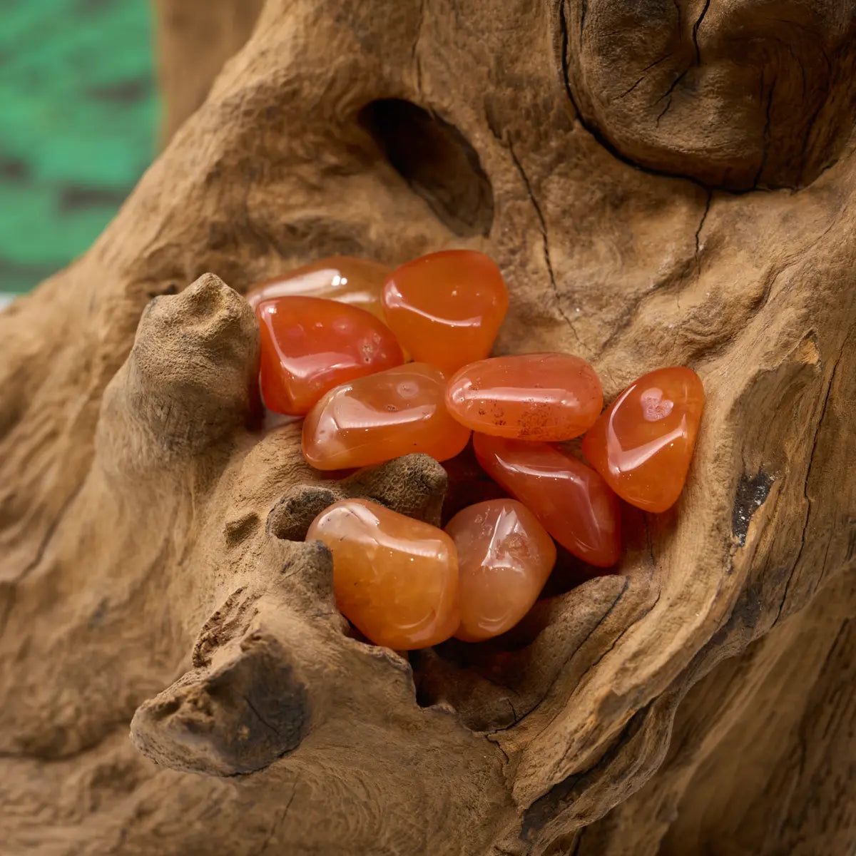 Warm orangefarbener Karneol-Trommelstein – fördert Vitalität und Lebensfreude.