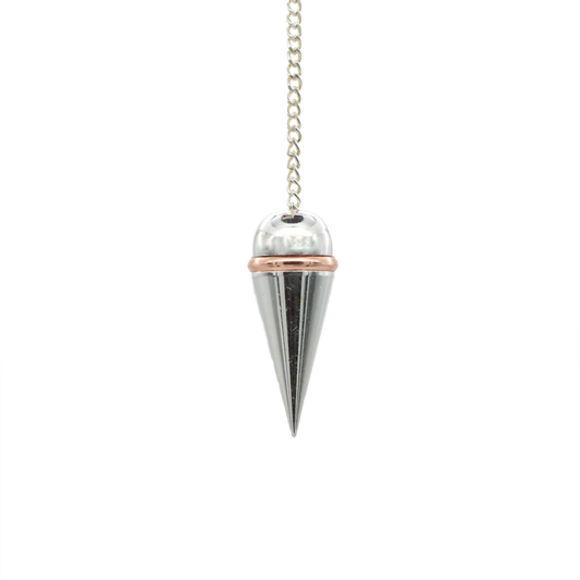 Versilbertes Schraubenpendel mit Kupferring und Messingkern – präzises Pendel für Radiästhesie und Energiearbeit, online kaufen bei Calerris.
