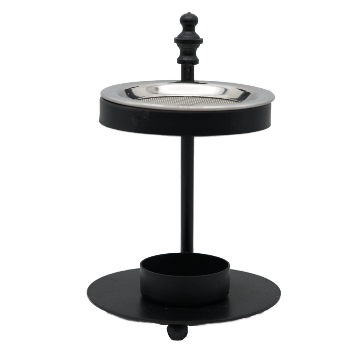 Höhenverstellbares Räucherstövchen Laya aus pulverbeschichtetem Eisen mit Edelstahlsieb – ideal für Harze und Kräuter, online kaufen bei Calerris.