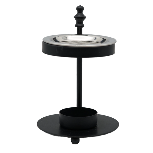 Höhenverstellbares Räucherstövchen Laya aus pulverbeschichtetem Eisen mit Edelstahlsieb – ideal für Harze und Kräuter, online kaufen bei Calerris.