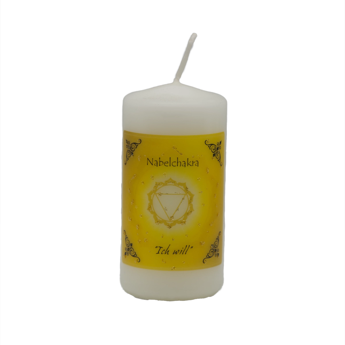 Gelbe Energiekerze für das Solarplexus-Chakra – mit Edelsteinessenz für Selbstvertrauen, innere Kraft und Klarheit.