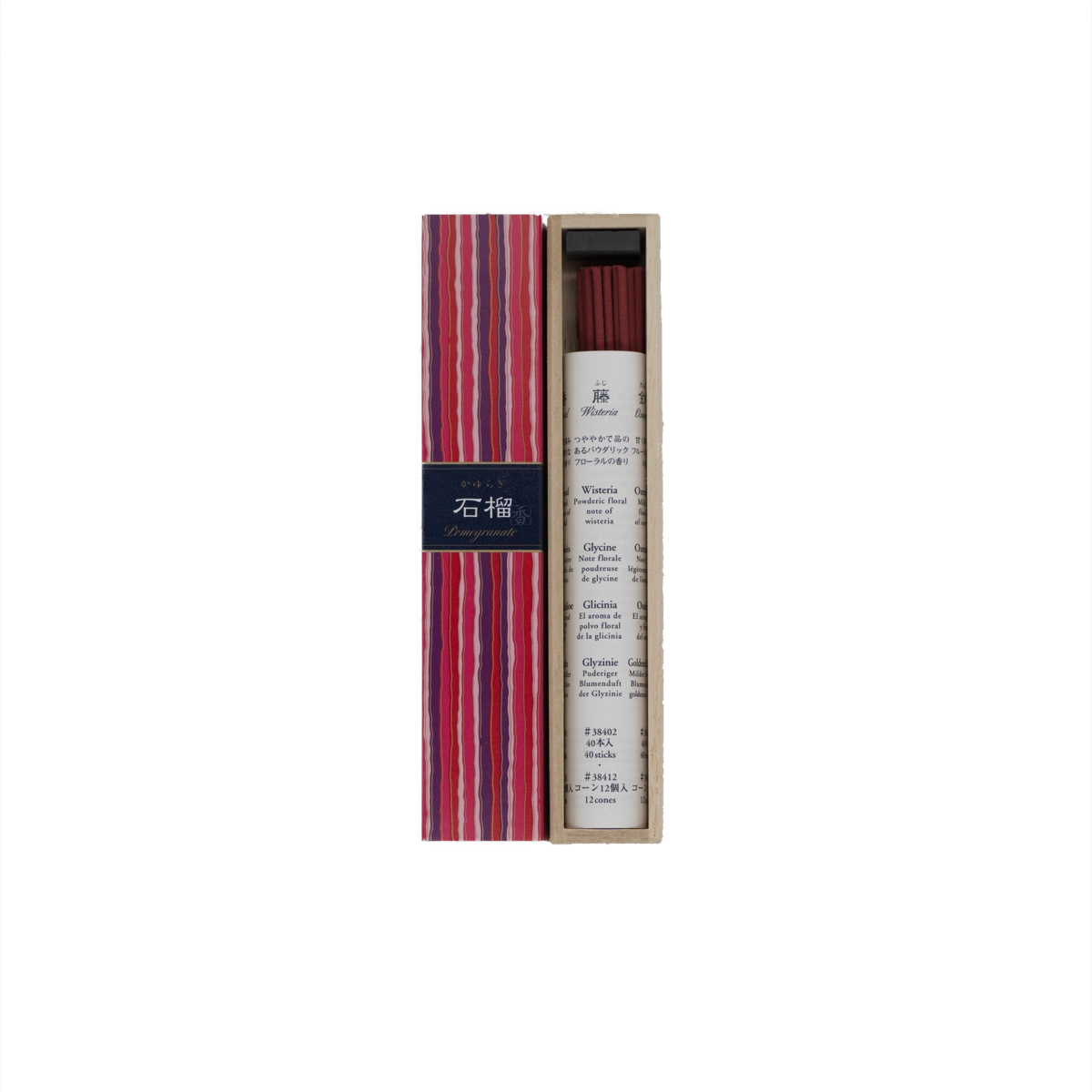 Kayuragi Granatapfel Räucherstäbchen – fruchtig-süßer japanischer Duft in edler Kimonobox. Ideal für Vitalität, Harmonie und sinnliche Entspannung.