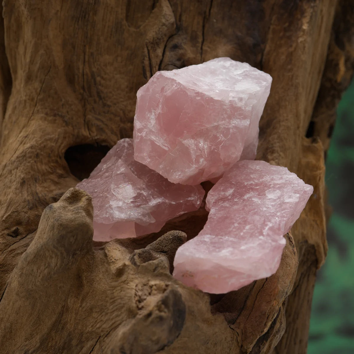 Zartrosa Rosenquarz-Rohstein – fördert Liebe und Herzensruhe.