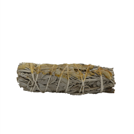 Räucherbündel aus weißem Salbei mit Copalharz, etwa 10 cm lang – für Reinigung, Schutz und spirituelle Klarheit.