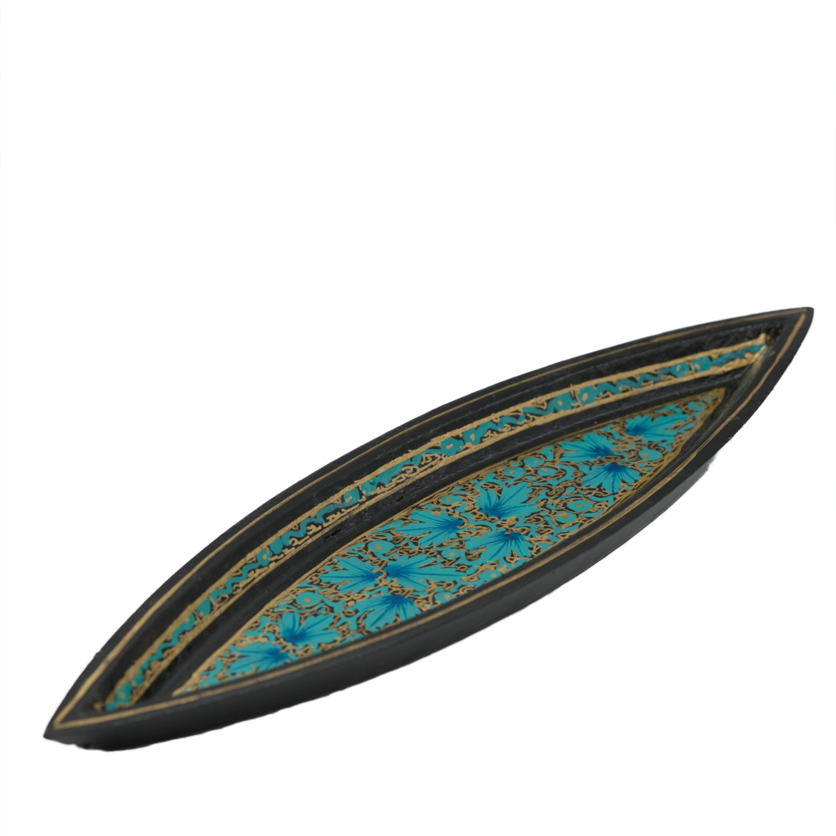 Handbemalter Räucherstäbchenhalter Goldblatt aus stabilem Papiermaché – kunstvoll, farbenfroh und ideal für Bambus-Räucherstäbchen.