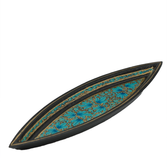 Handbemalter Räucherstäbchenhalter Goldblatt aus stabilem Papiermaché – kunstvoll, farbenfroh und ideal für Bambus-Räucherstäbchen.