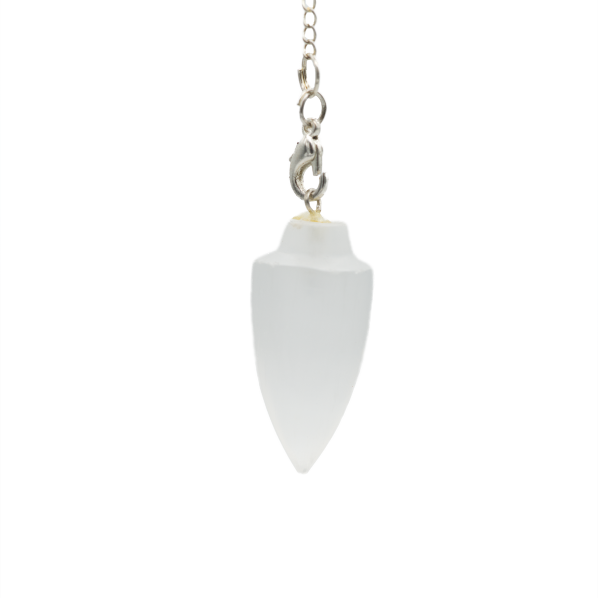 Satinspat (Selenit) Pendel mit 7 Chakra-Steinen – harmonisierendes Energiependel für Meditation, Intuition und Heilpraxis, online kaufen bei Calerris.