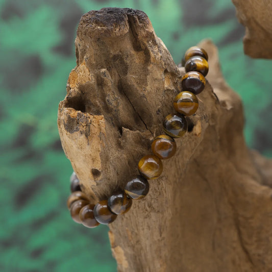 Edelstein-Armband aus 8 mm Tigerauge-Perlen – stärkt Mut und Selbstvertrauen.
