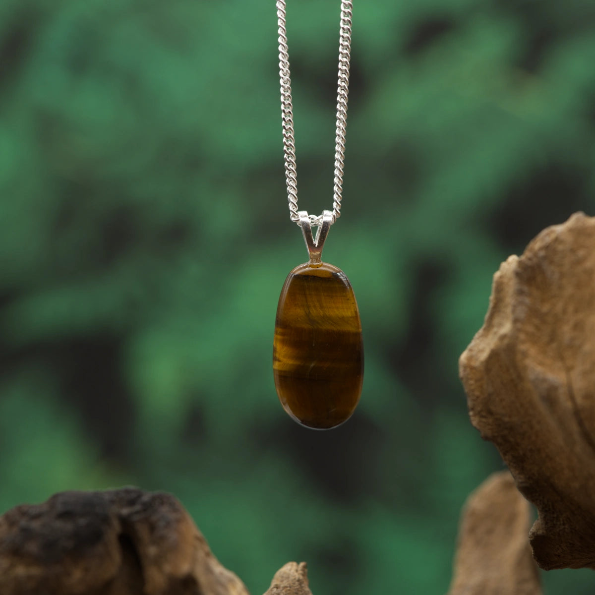 Tigerauge Anhänger mini in Gold & Silber