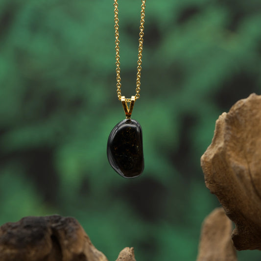 Turmalin schwarz "Schörl" Anhänger mini in Gold & Silber