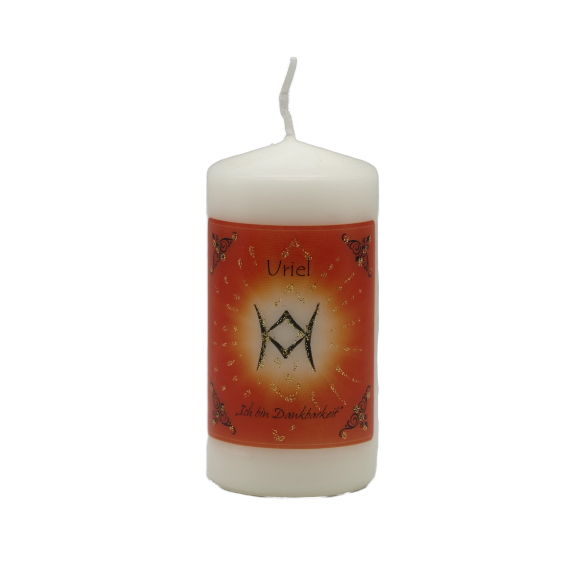 Orange Engelkerze Uriel – handgefertigt mit Edelsteinessenz für Erkenntnis, inneres Licht und Lebensenergie.