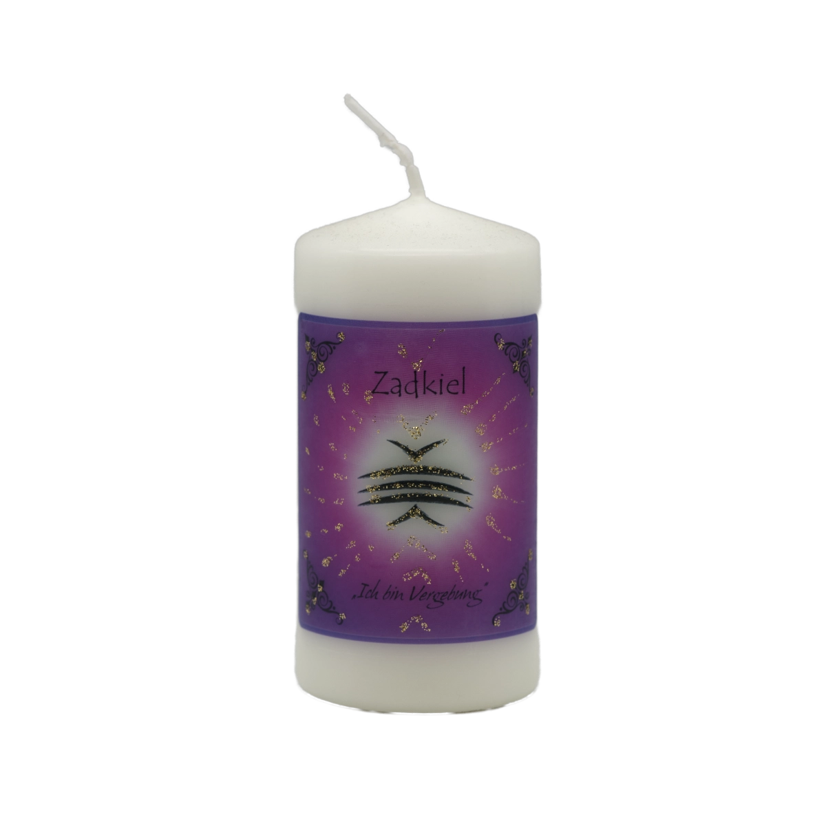 Violett-blaue Engelkerze Zadkiel – handgefertigt mit Edelsteinessenz für Vergebung, Reinigung und spirituelle Freiheit.